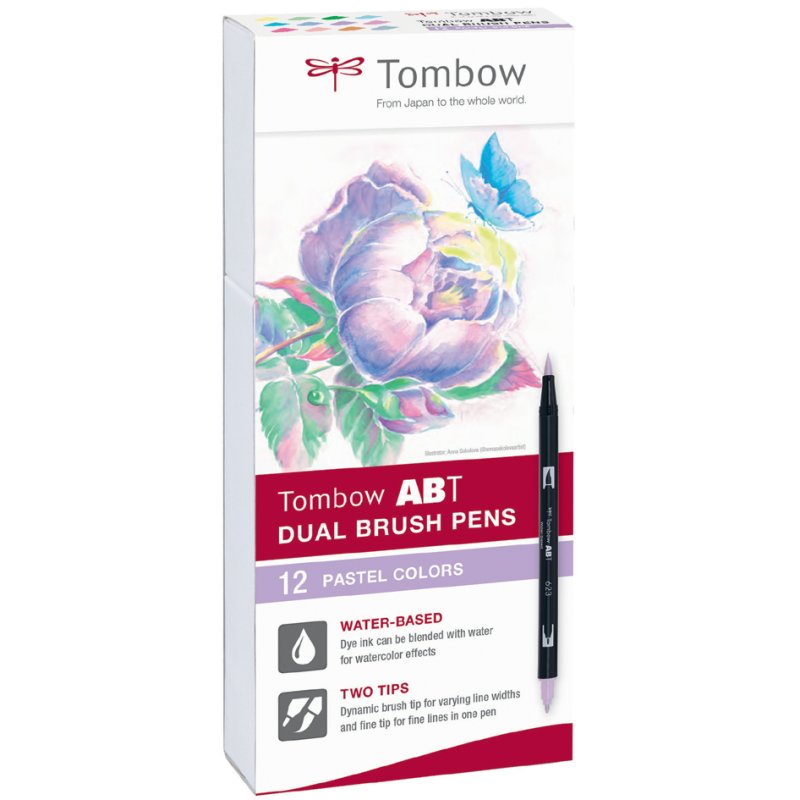 TOMBOW dubbele borstelpennen ABT DUAL BRUSH PEN, pastelkleuren, 12 stuks