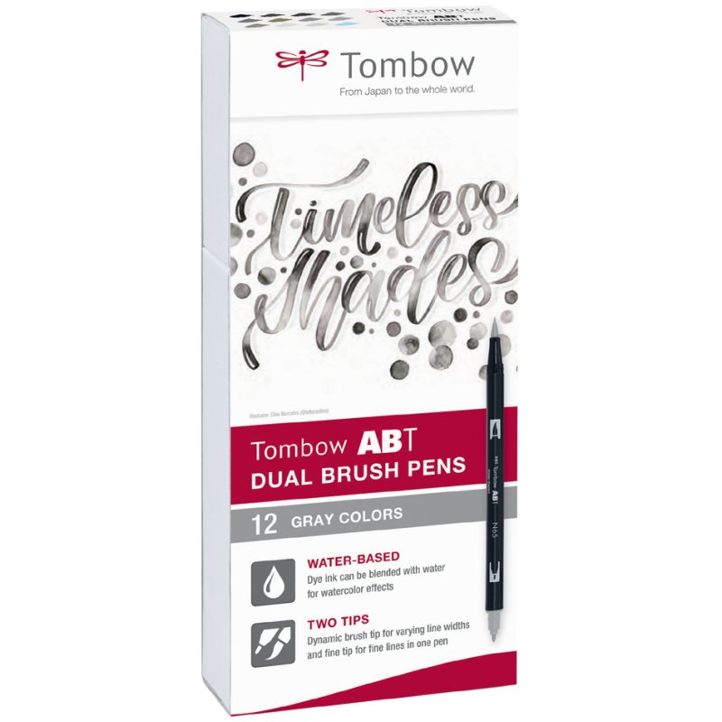 TOMBOW tweekleurige penseelstiften ABT DUAL BRUSH PEN, grijstinten, 12 stuks