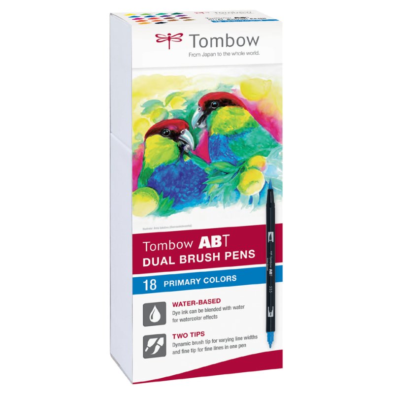 TOMBOW dubbele puntmarkers ABT DUAL BRUSH PEN, primaire kleuren, 18 stuks