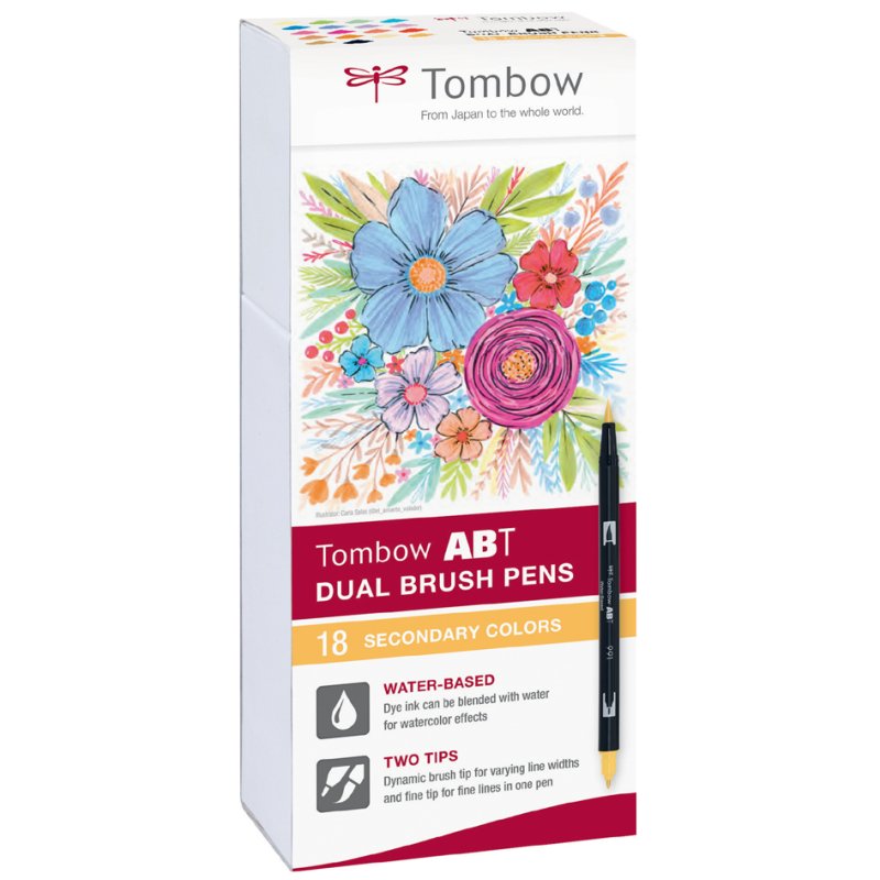TOMBOW dubbele penseelstiften ABT DUAL BRUSH PEN, secundaire kleuren, 18 stuks