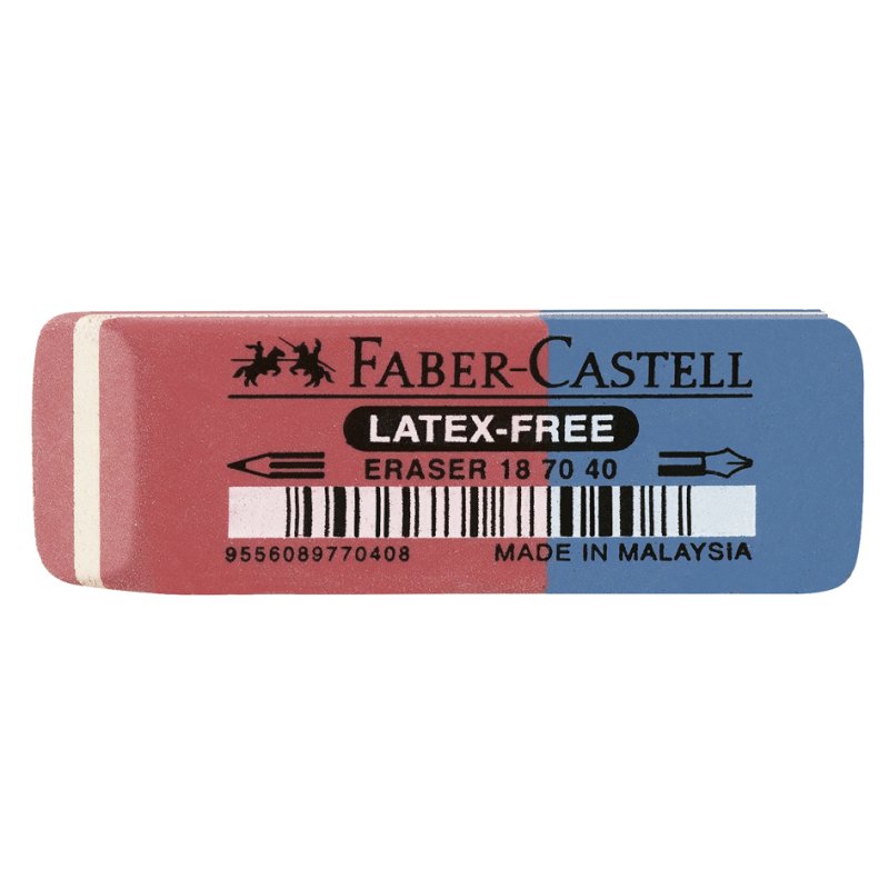 Faber-Castell gomme combinée rouge/bleu, crayon et encre, sans PVC