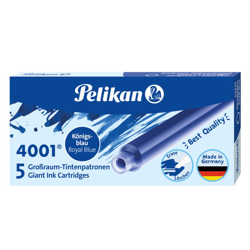 Pelikan cartouches d'encre grande capacité, bleu royal, effaçable, 5 pièces