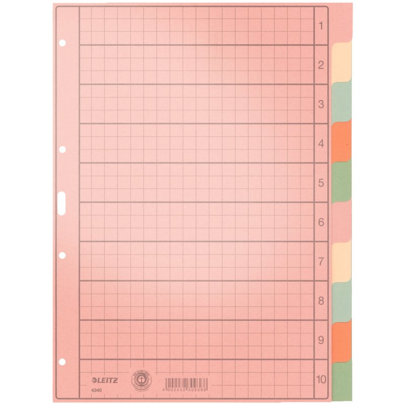 LEITZ intercalaires A4, 10 pièces, multicolore, registre en carton blanc