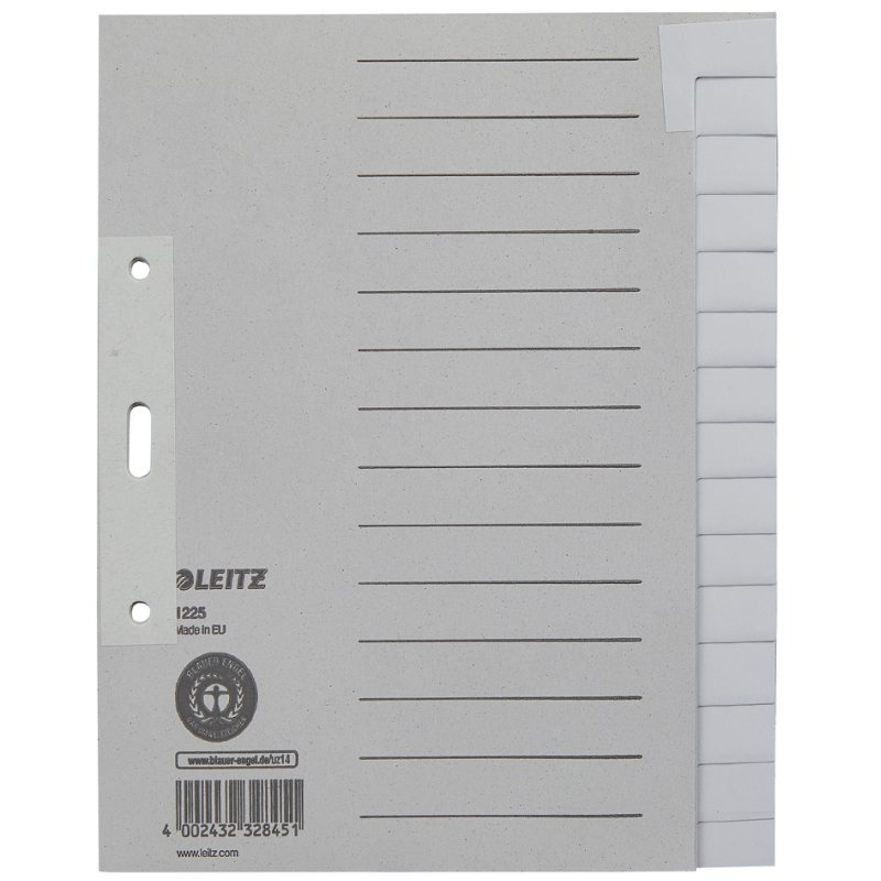 LEITZ intercalaires registre blanc A5 traversal, gris, 12 pièces