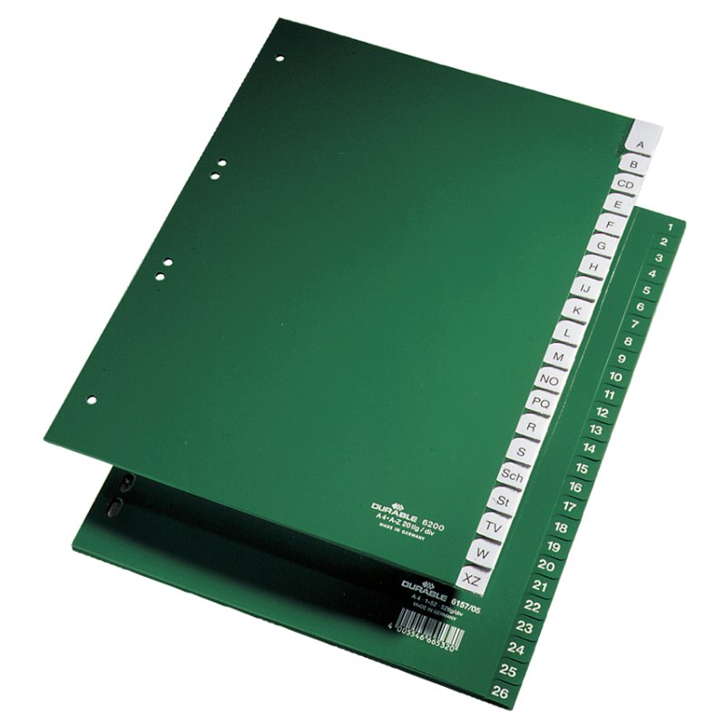 DURABLE tabbladen kunststof A4, 15-delig, PP 0,12 mm, groen