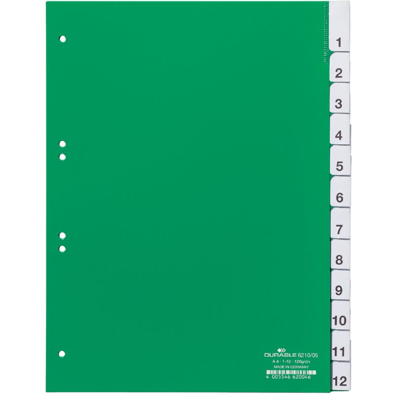 DURABLE tabbladen kunststof A4, 15-delig, PP 0,12 mm, groen
