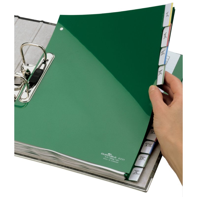 DURABLE tabbladen kunststof A4, 15-delig, PP 0,12 mm, groen