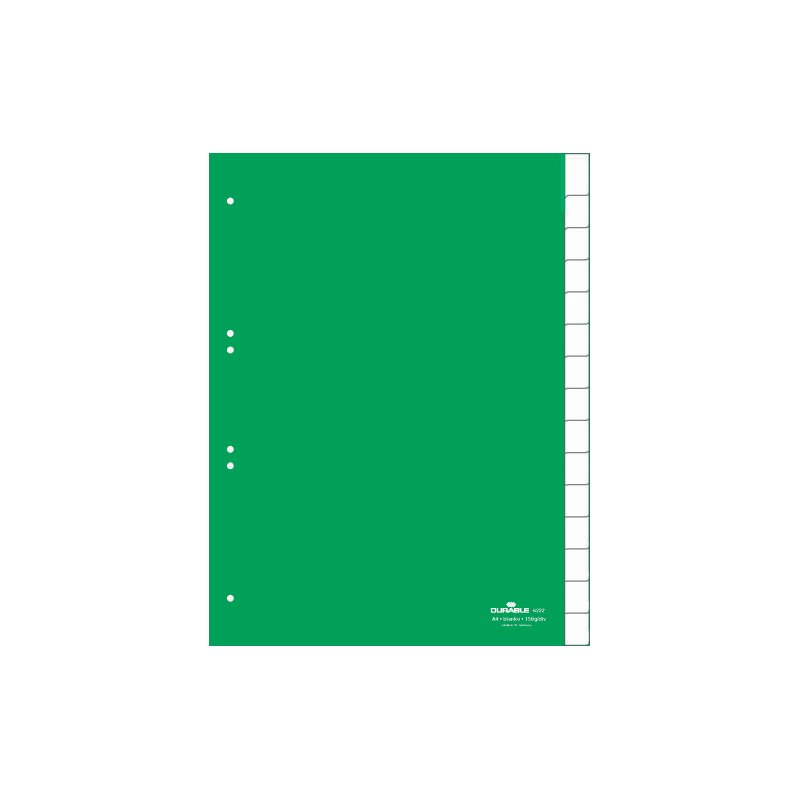 DURABLE tabbladen kunststof A4, 15-delig, PP 0,12 mm, groen