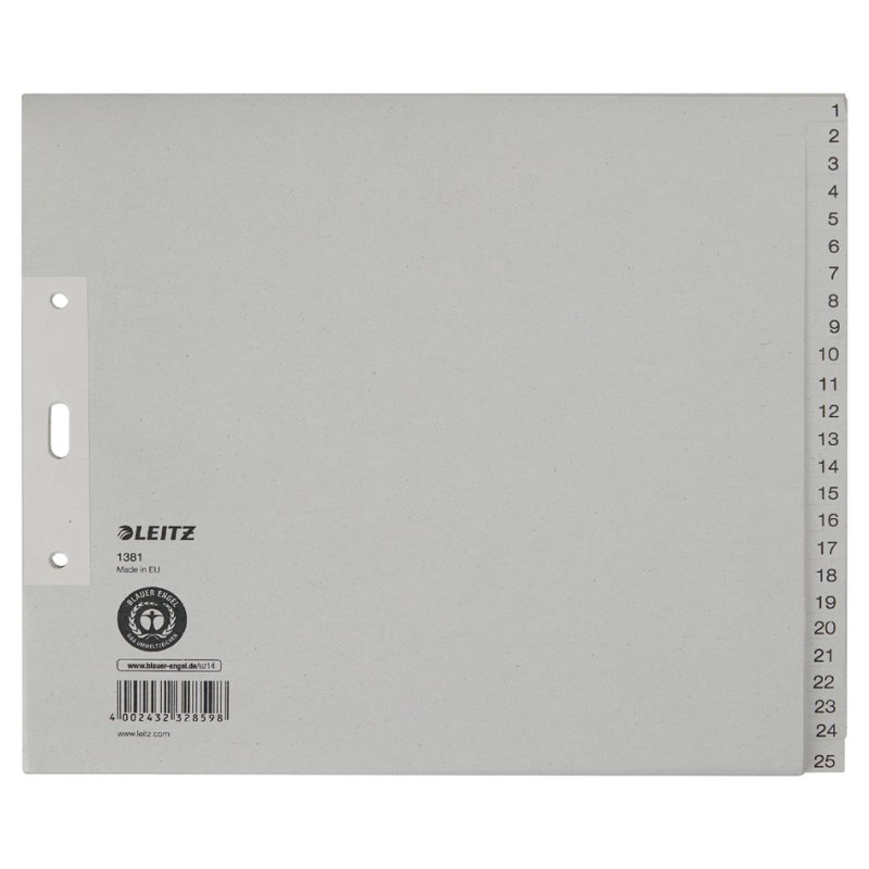 LEITZ intercalaires en carton chiffres 26-50, A4 extra large, gris, 25 pièces