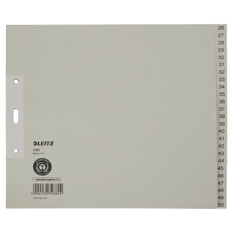 LEITZ intercalaires en carton chiffres 26-50, A4 extra large, gris, 25 pièces