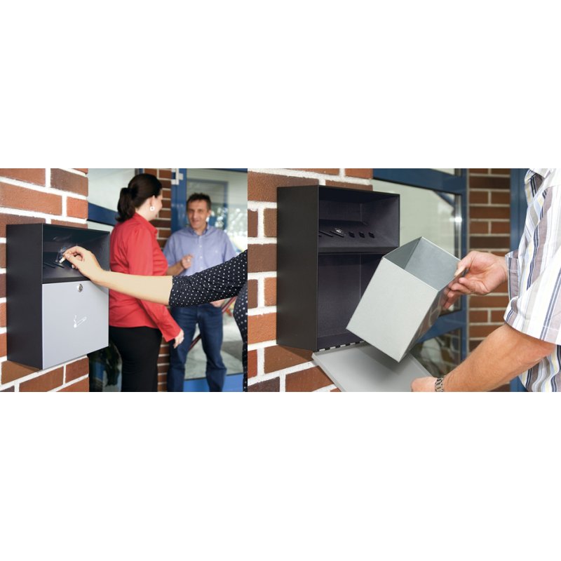 WEDO porte-documents mural avec toit résistant aux intempéries, exécution acier, noir, 6,8 l