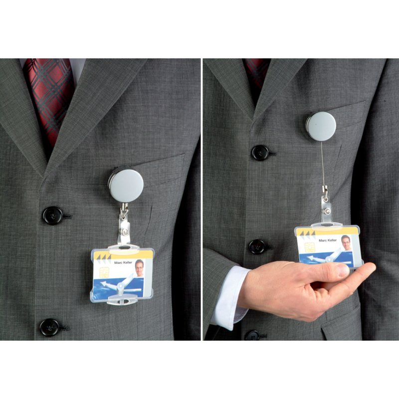 DURABLE porte-badge chromé, argenté métallisé, mécanisme rétractable, 10 pièces