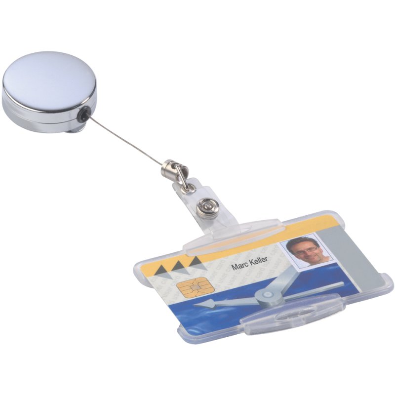 DURABLE porte-badge chromé, argenté métallisé, mécanisme rétractable, 10 pièces