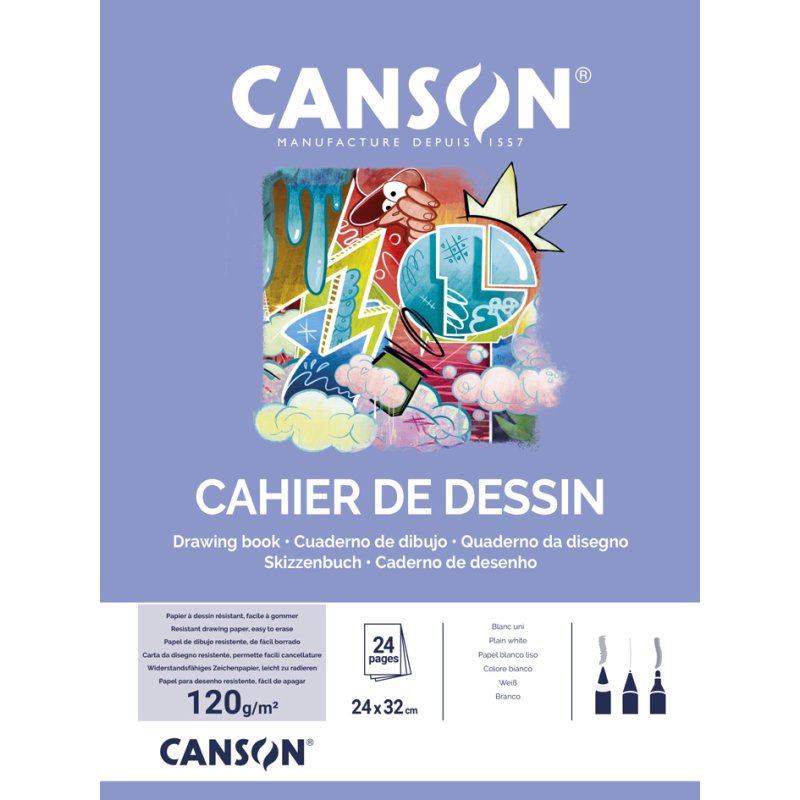 CANSON bloc de dessin A4, blanc, 120 g/m², 16 feuilles