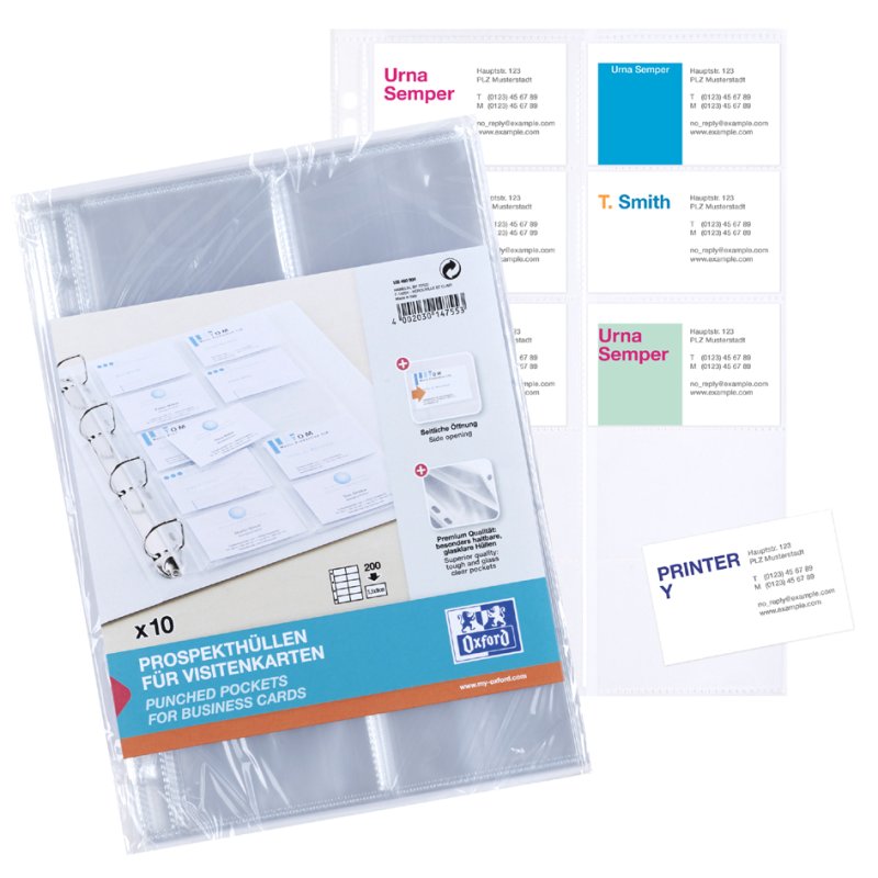Oxford Porte-cartes de visite A4, PP 0,09 mm, transparent cristal, 10 pièces