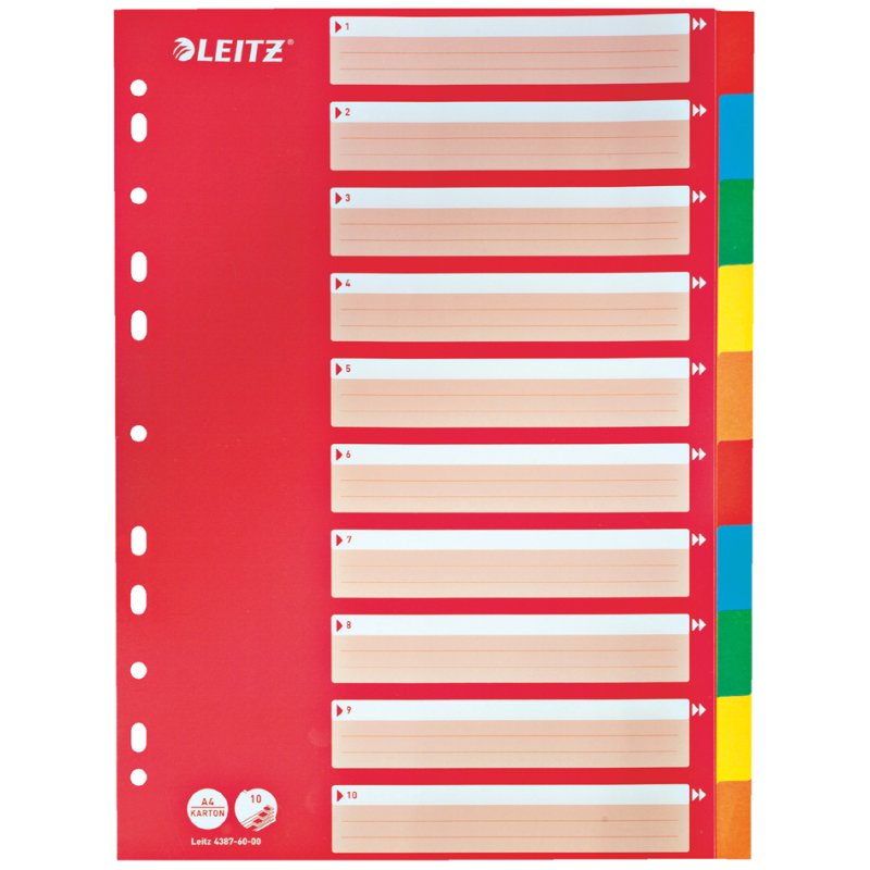 LEITZ cardboard tab dividers blank A4, 5-part, multicoloured