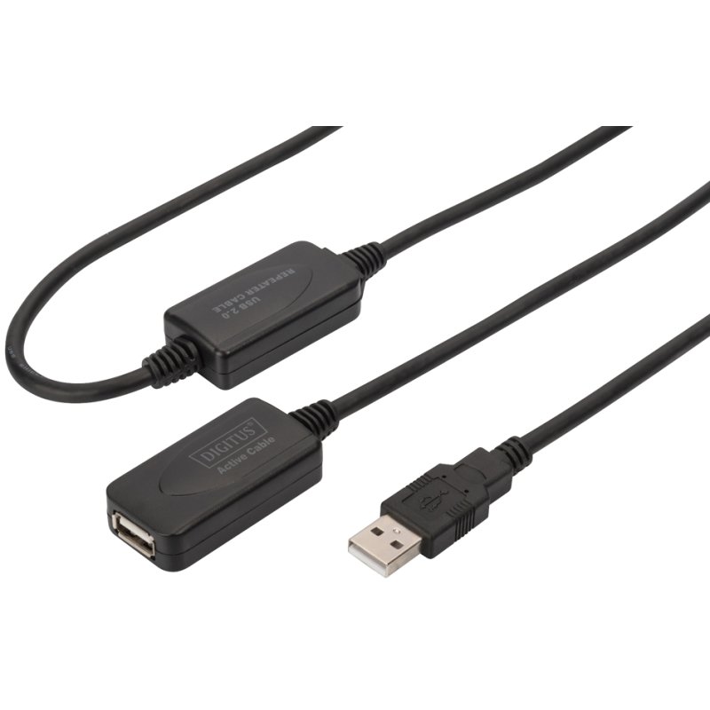 DIGITUS USB verlengkabel A-mannelijk naar A-vrouwelijk, zwart, 15 meter