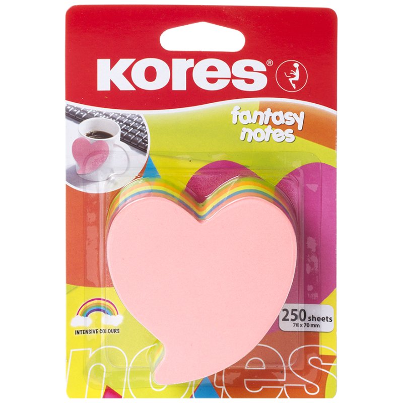 Kores bloc-notes cube Cœur, 5 couleurs, 70×70 mm, 250 feuilles
