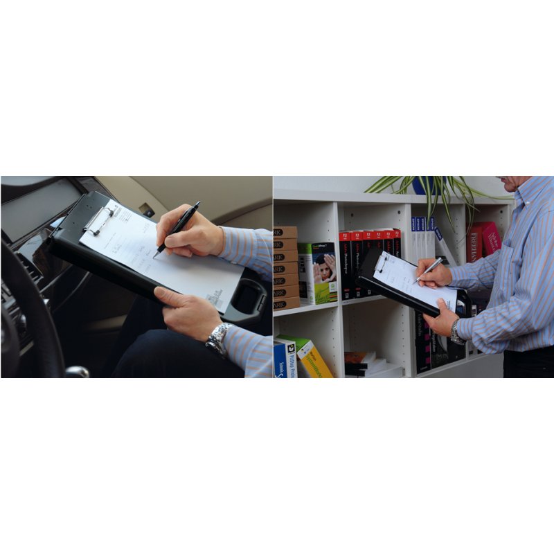 WEDO clipboard with storage compartment, black, plastic, 250×40×420 mm
