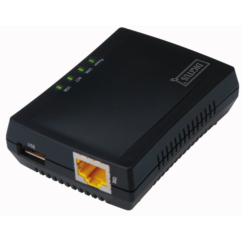 DIGITUS Mini multifunctional print server, 1 x USB 2.0, RJ45, black