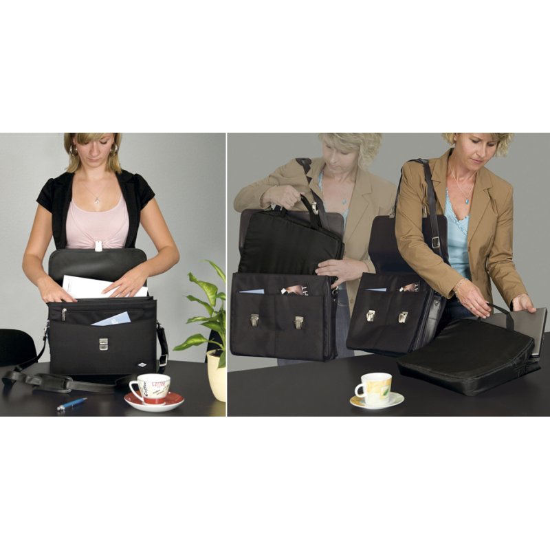 WEDO serviette pour femme Elegance, cuir synthétique/nylon, noir, 360×130×270 mm