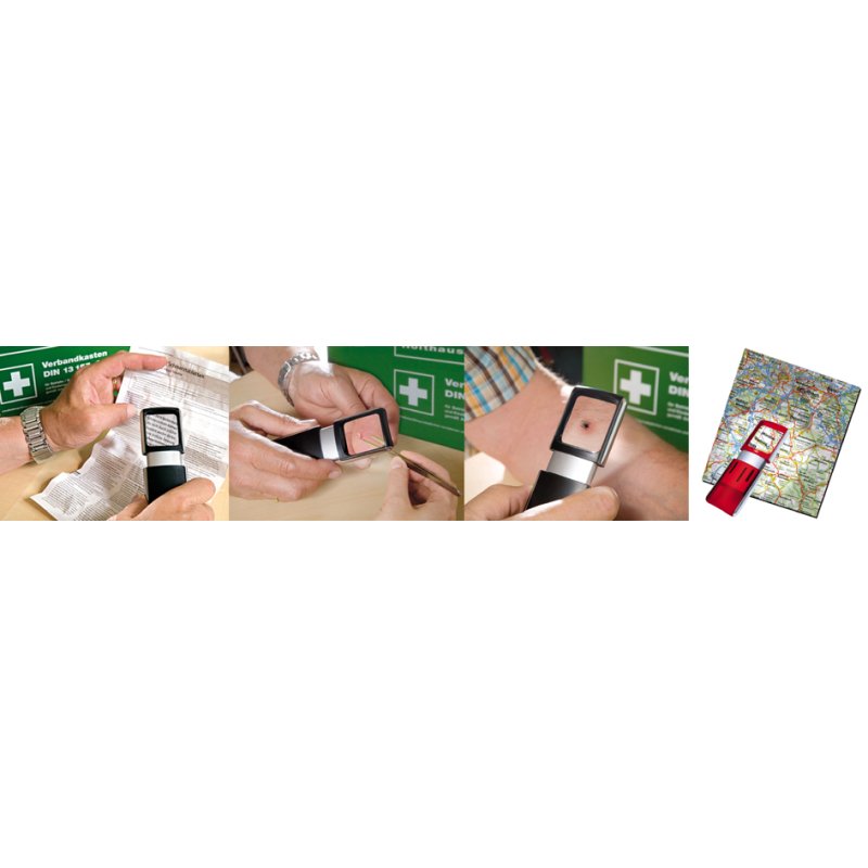 WEDO Loupe rectangulaire avec éclairage LED, noir, grossissement 3×, 35×38 mm