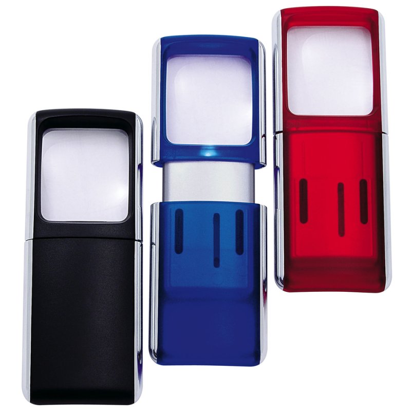 WEDO Loupe rectangulaire avec éclairage LED, noir, grossissement 3×, 35×38 mm