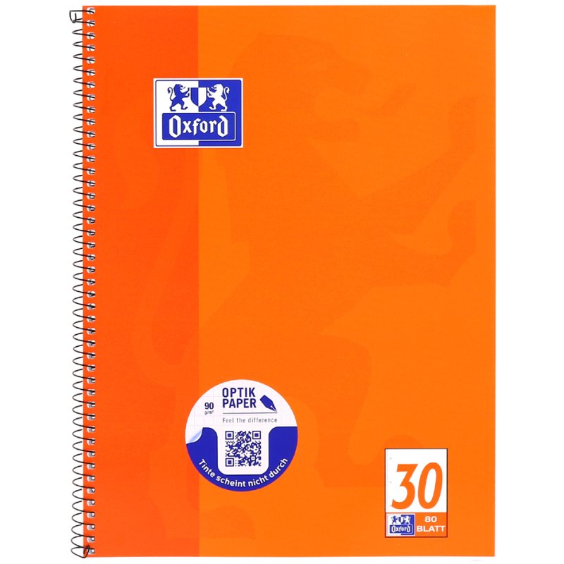 Oxford cahier format A4+, blanc, orange, 80 feuilles