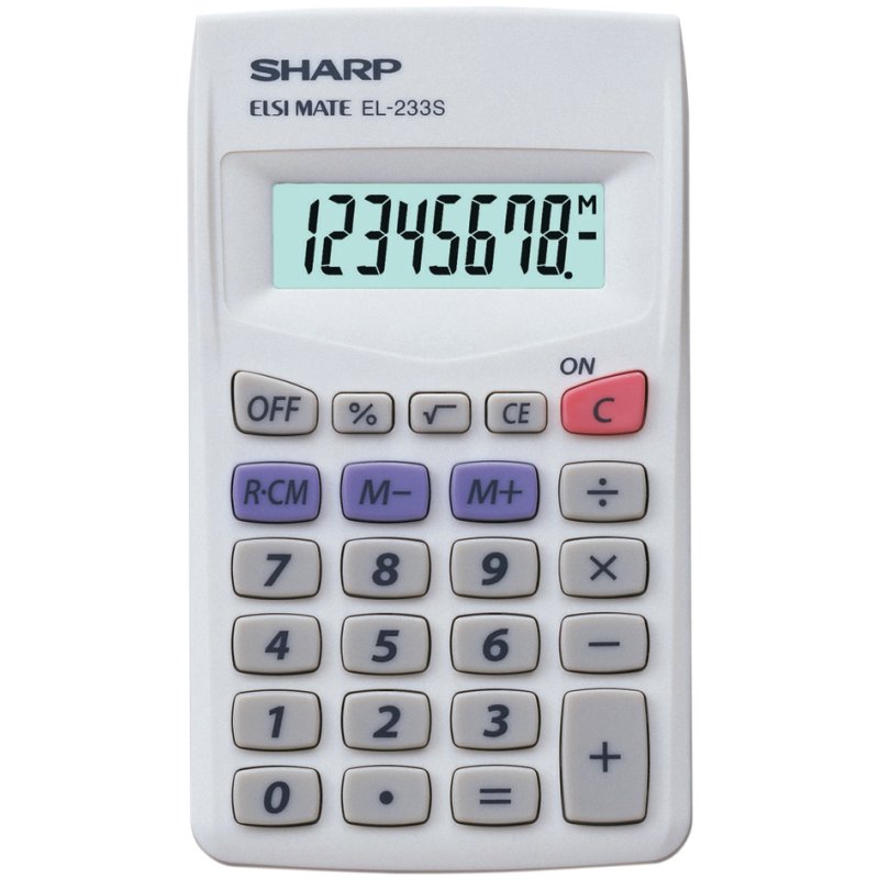 SHARP Calculatrice de poche EL-233S, affichage 8 chiffres, alimentation par piles