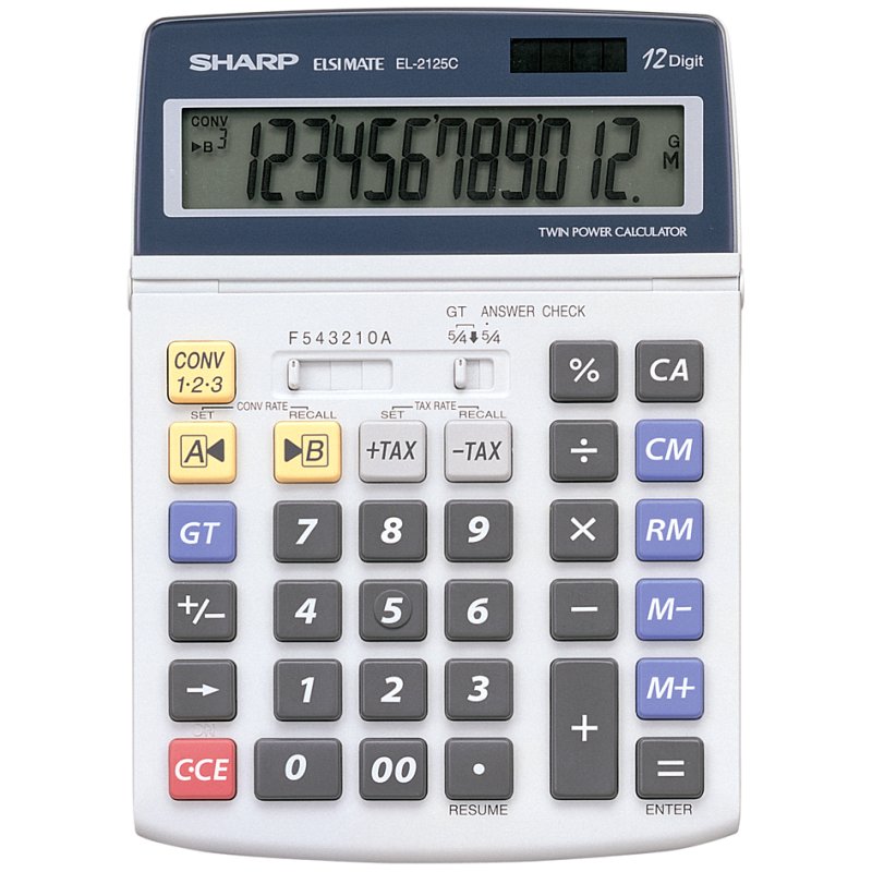 SHARP rekenmachine EL-2125 C, 12-stellig LCD-display, solar- en batterijvoeding