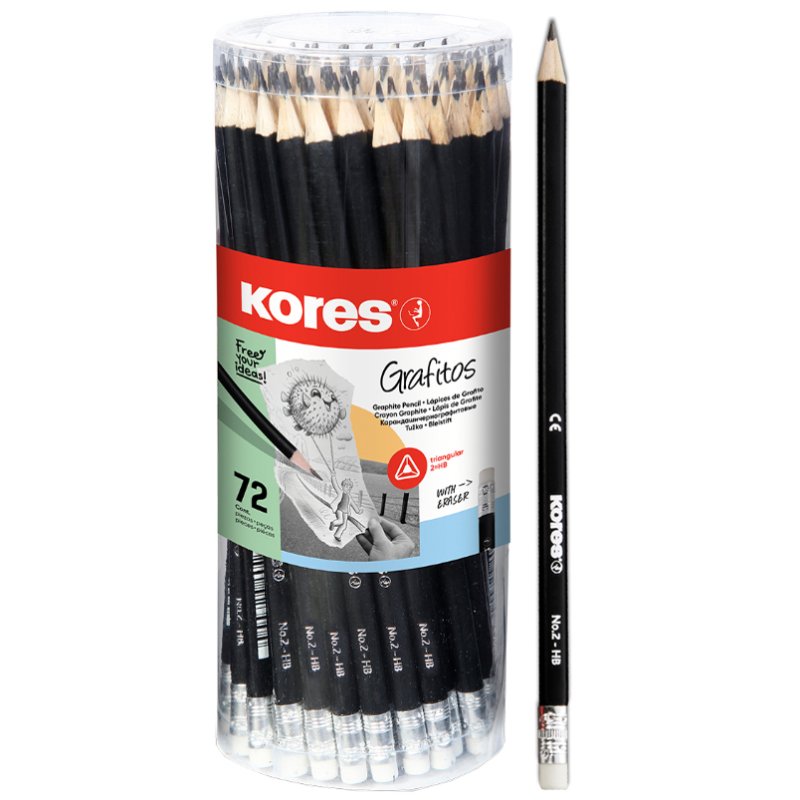 Crayons Kores GRAFITOS, triangulaire, HB, 72 pièces