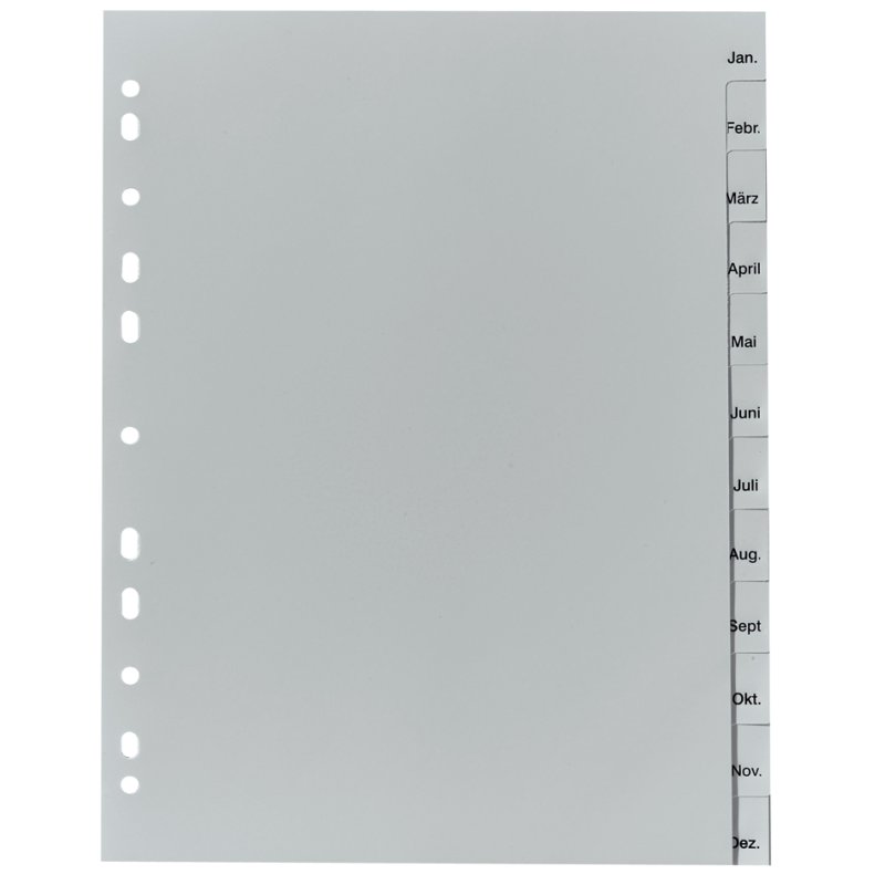 herlitz maanddividers A4, grijs, PP-folie, 12-delig