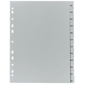 herlitz maanddividers A4, grijs, PP-folie, 12-delig