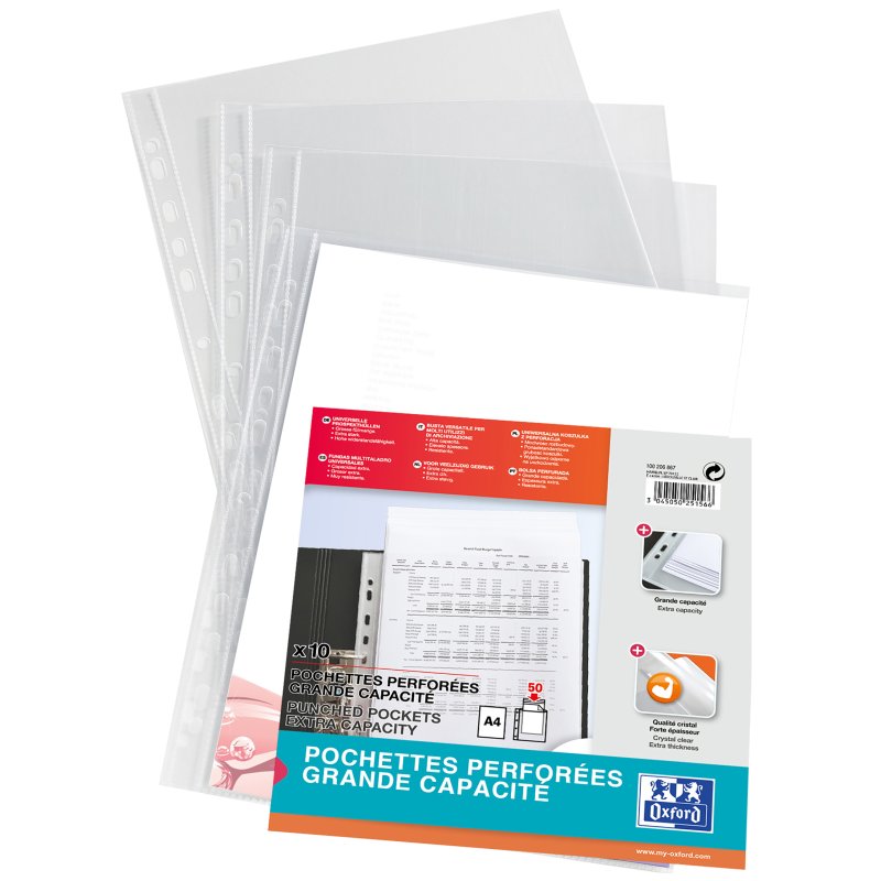 Oxford presentation sleeves A4 XL, crystal clear, 0.09 mm PP, 10 pieces