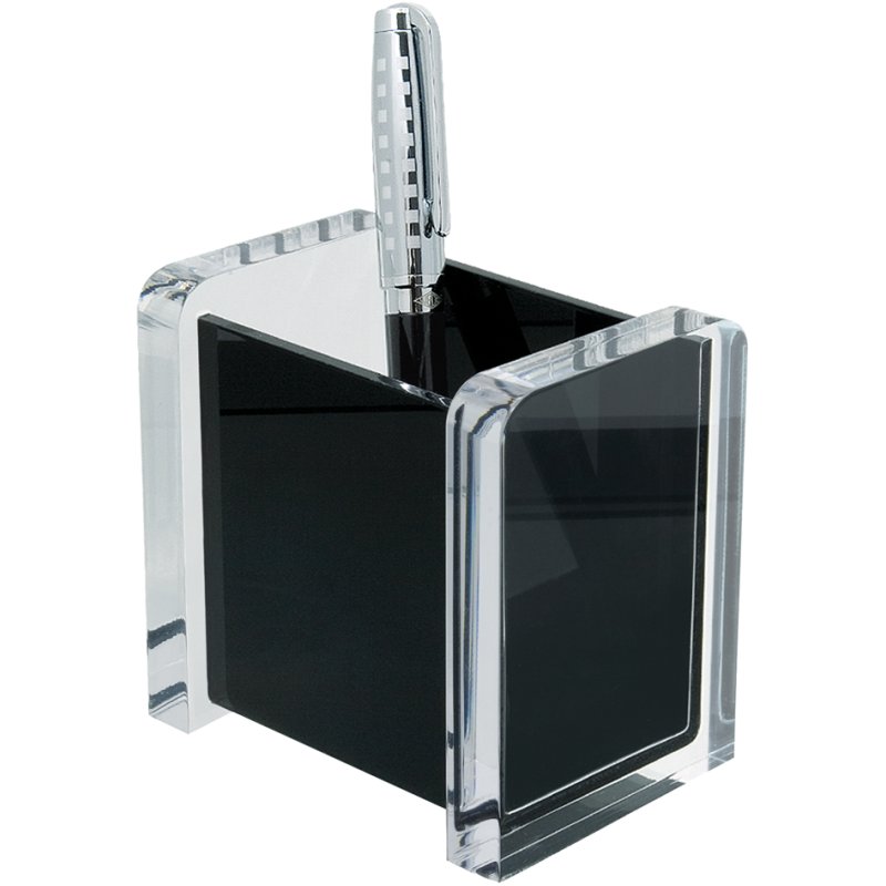 WEDO pen holder acrylic only, crystal clear/black, 94×65×94 mm