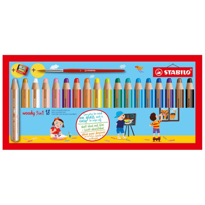 STABILO woody 3-in-1 crayons, 10 mm, 6 pièces, mélangé
