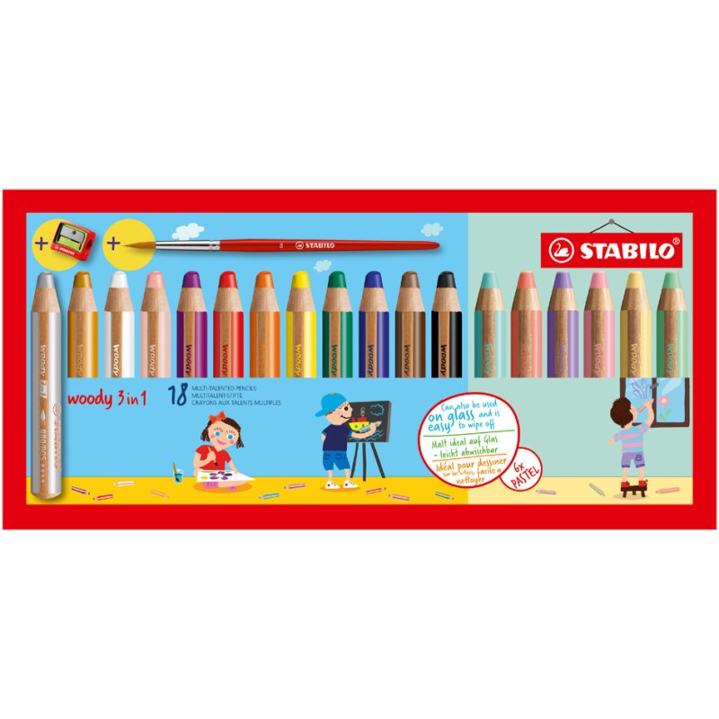 STABILO woody 3-in-1 crayons, 10 mm, 6 pièces, mélangé