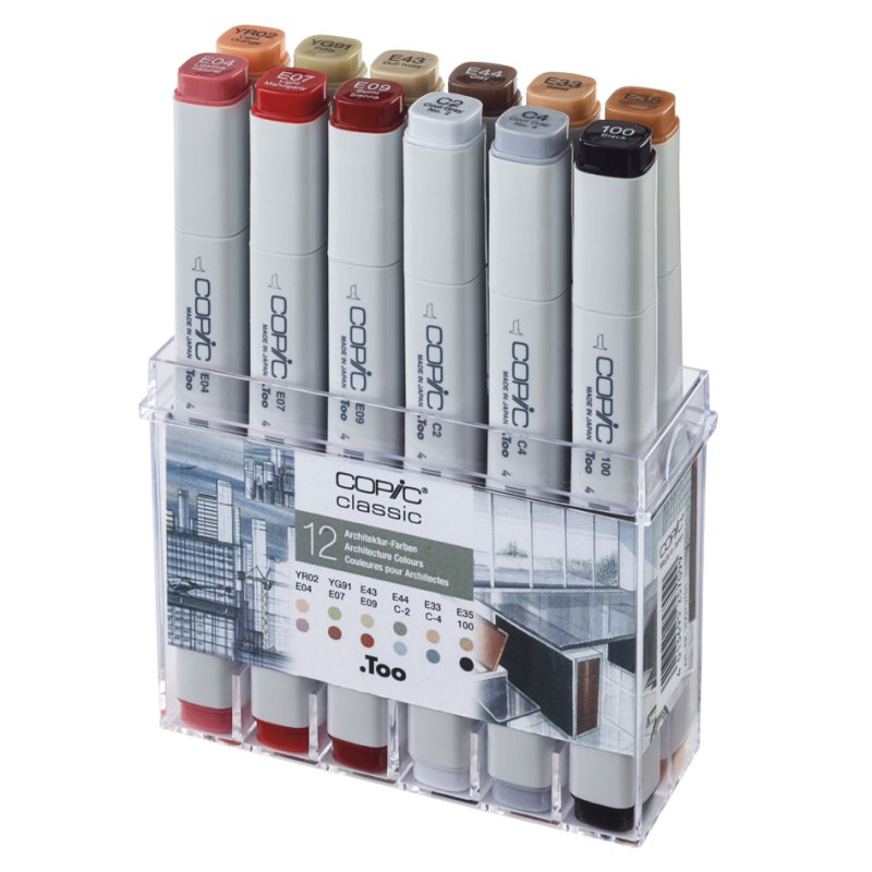 COPIC markers klassiek, architectuurkleuren, navulbaar, 12 stuks