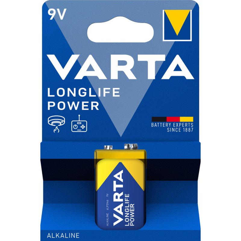 VARTA alkaline batterij Longlife Power 9V, E-Block 6LR61, 580 mAh