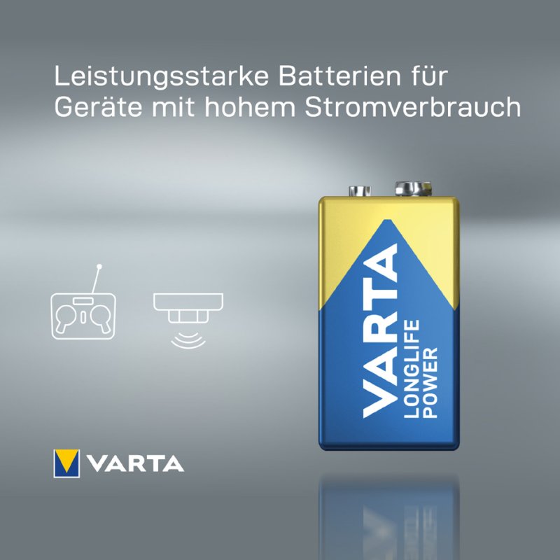 VARTA alkaline batterij Longlife Power 9V, E-Block 6LR61, 580 mAh