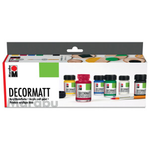 Marabu acrylverf Decormatt starterset, 6 potjes à 15 ml, inclusief penseel