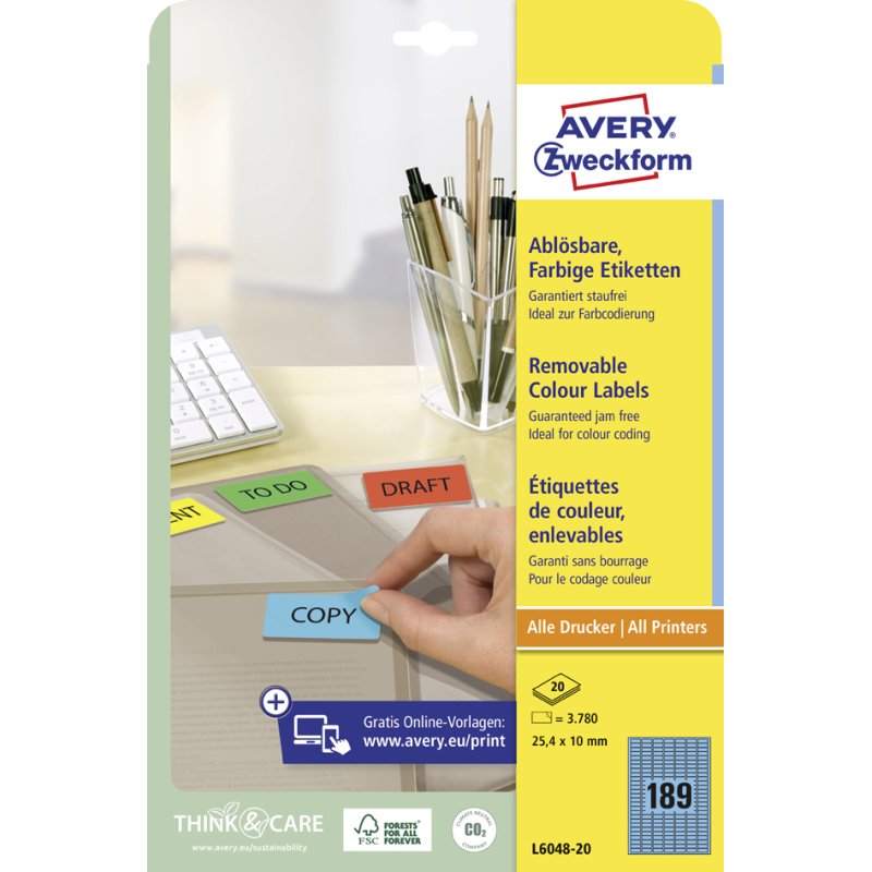AVERY Zweckform étiquettes repositionnables, 38,1 × 21,2 mm, vert, 1.300 pièces