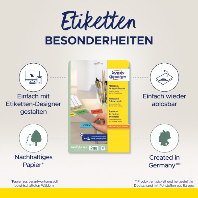 AVERY Zweckform étiquettes repositionnables, 38,1 × 21,2 mm, vert, 1.300 pièces