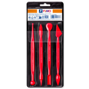 FIMO modelleerwerktuig, rood kunststof, 4 modelleerstaven, kunststof etui