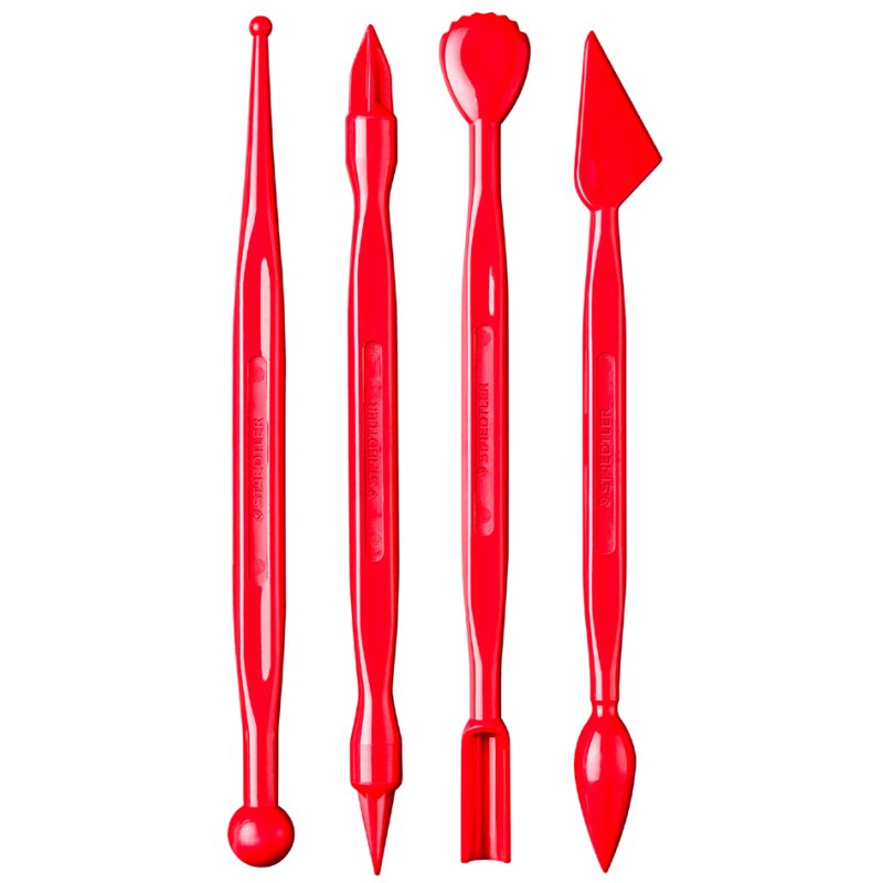 FIMO modelleerwerktuig, rood kunststof, 4 modelleerstaven, kunststof etui
