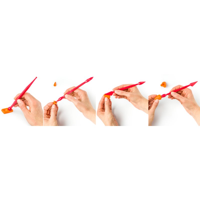 FIMO modelleerwerktuig, rood kunststof, 4 modelleerstaven, kunststof etui