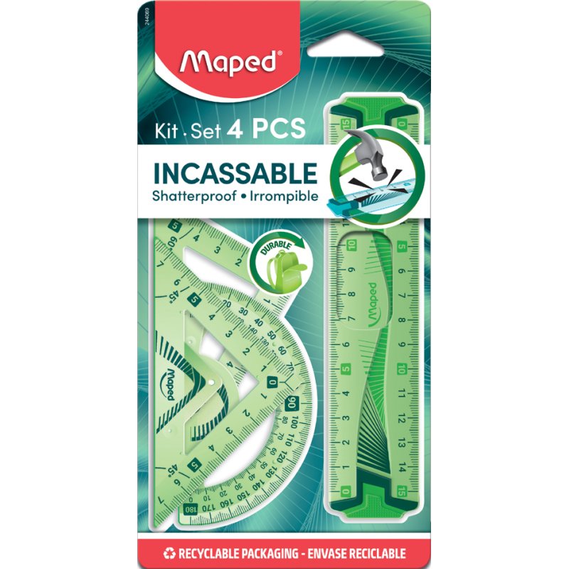 Maped ensemble géométrique Mini Flex, 4 pièces, incassable, plastique