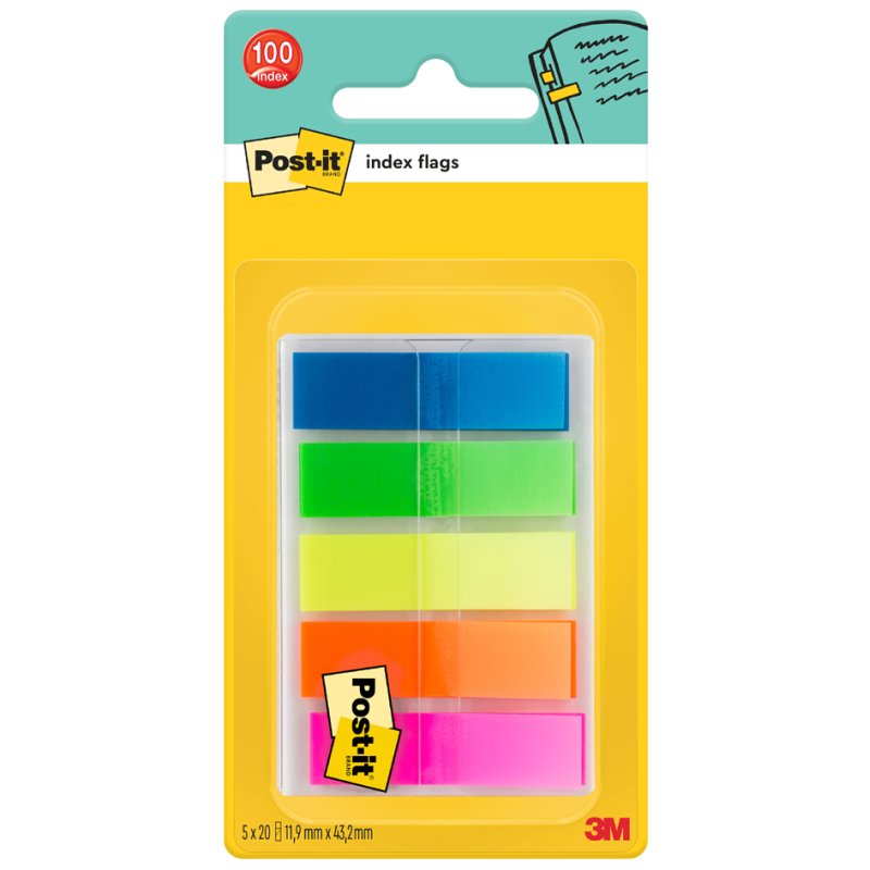 Post-it Index Mini marqueurs adhésifs, 11,9 × 43,2 mm, 5 couleurs, 100 pièces