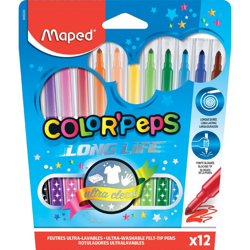 Maped felt-tip pens COLOR'PEPS Long Life, 1.5 mm tip, 12 pieces
