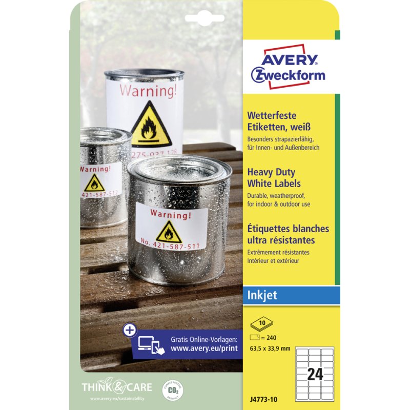 AVERY Zweckform étiquettes en film résistantes aux intempéries, imprimante à jet d'encre, blanc, 63,5 × 33,9 mm
